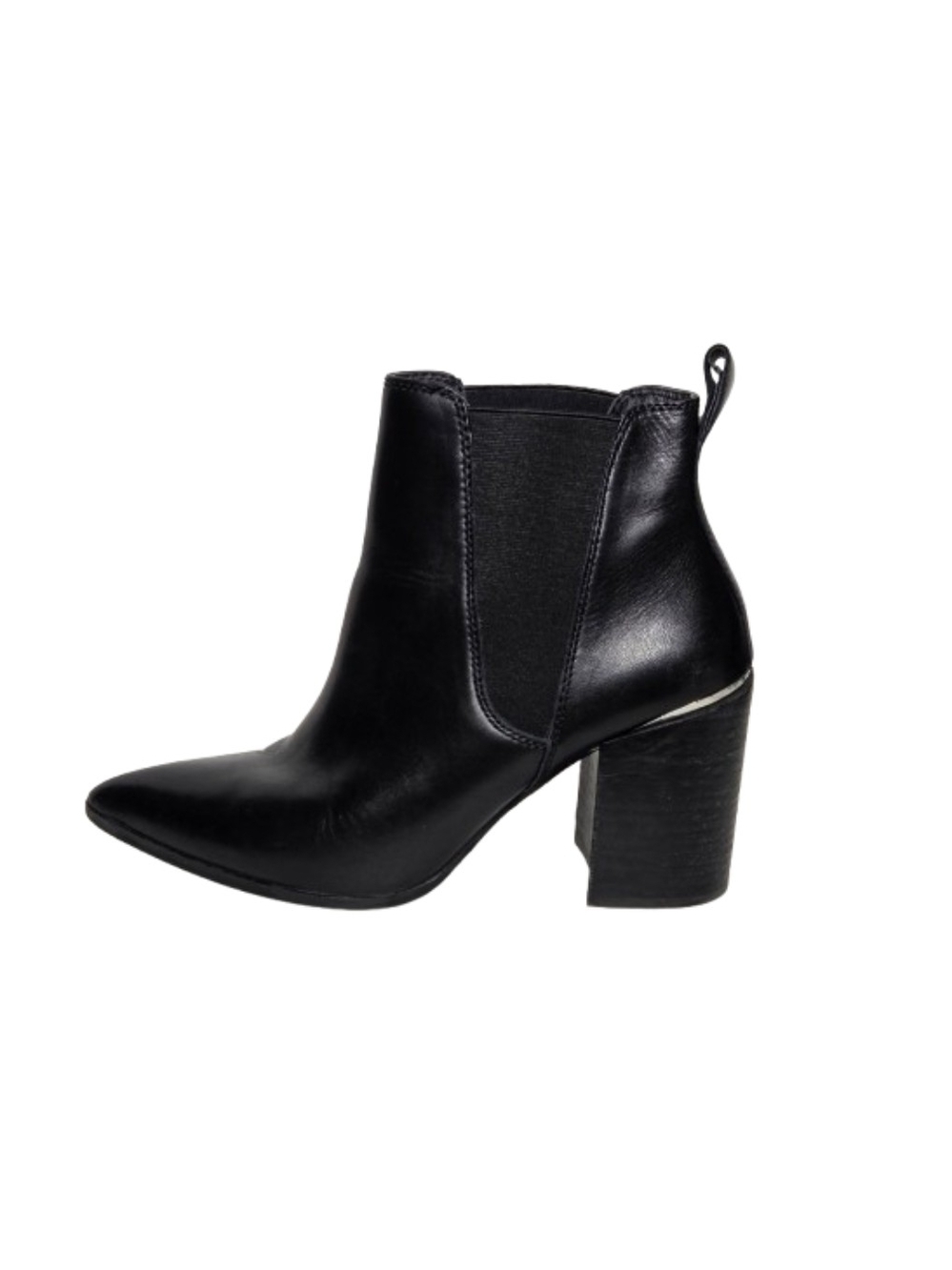 Steve Madden Black Leather Pointed Toe Block Heel Ankle Boots Size 8.5